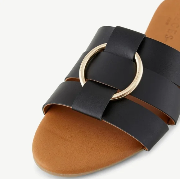Pieces Vivi Black Leather Sandals Open Toe Slide On Shoes Size 38 7.5 8 Summer - Picture 3 of 13
